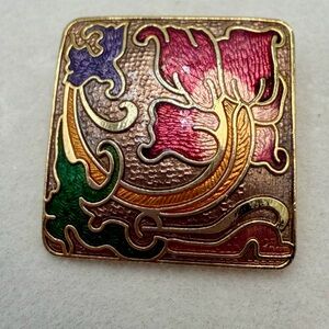 Vintage Cloisonné Square brooch